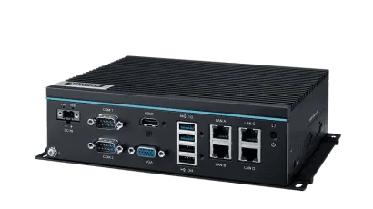Intel® Processor N97 IoT Edge Computer with 4x LAN, 6x COM, 4x USB, 1x HDMI, and 1x VGA.